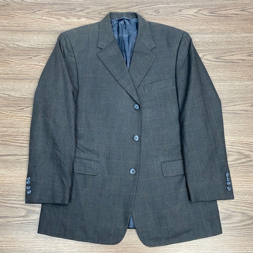 Hickey Freeman Grey w/ Gold Windowpane Blazer 36R
